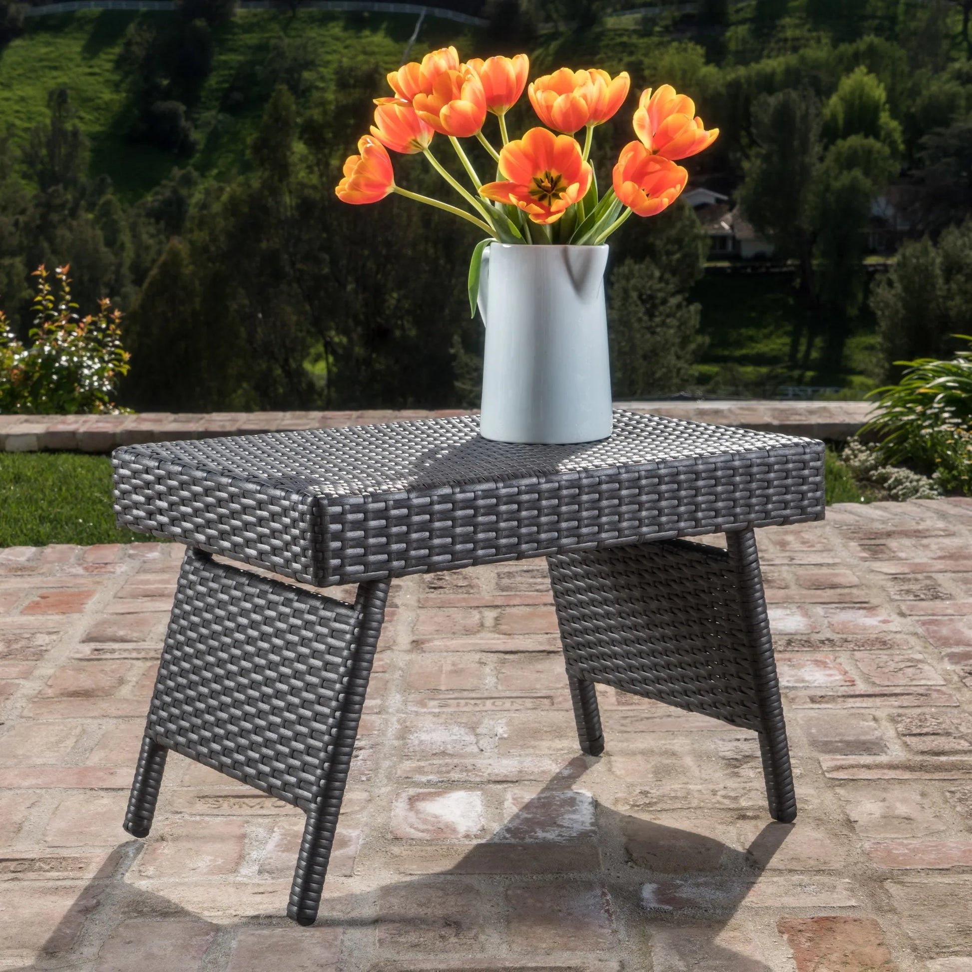 Outdoor Wicker Table with Rectangular Tabletop, Grey – view 9
