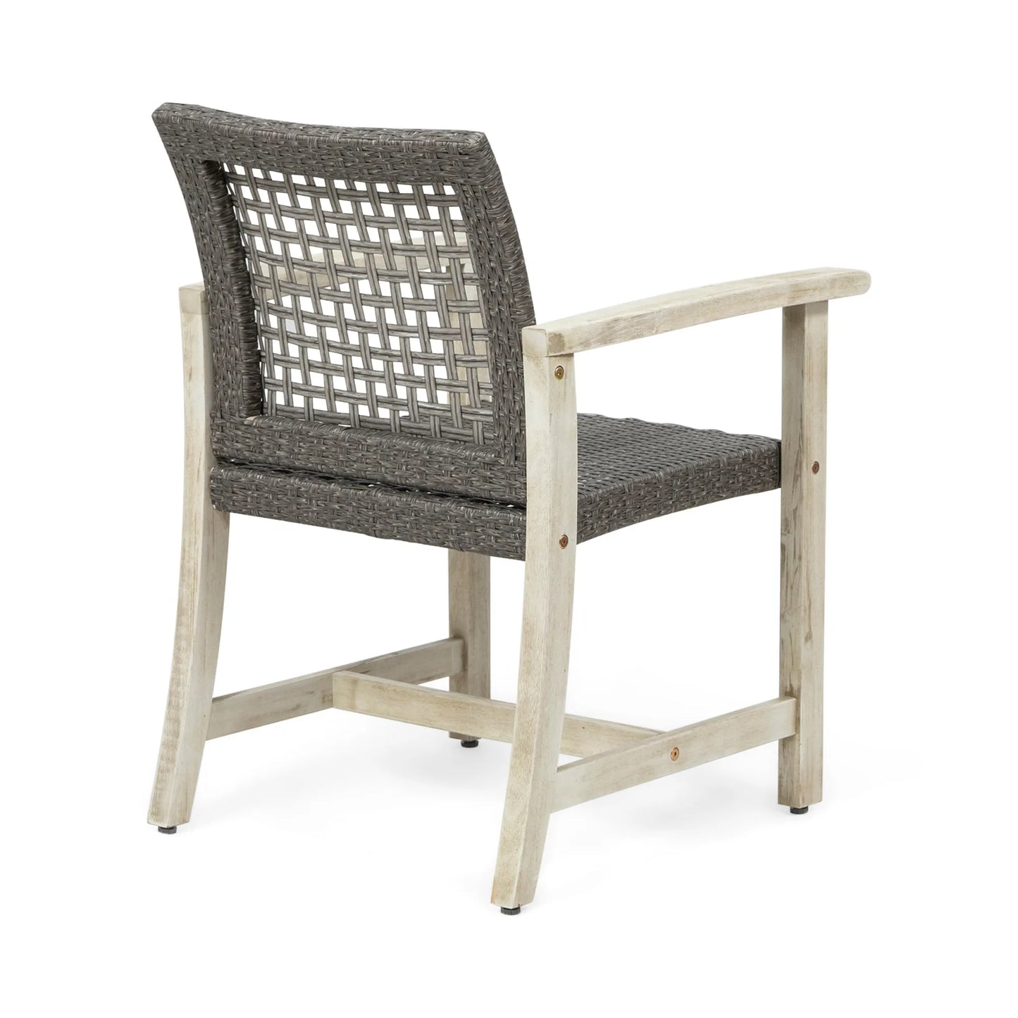 Outdoor Dining Chair Set of 2, Light Grey Wash Acacia Wood Frame and Mix Black PE Rattan Wicker – view 9