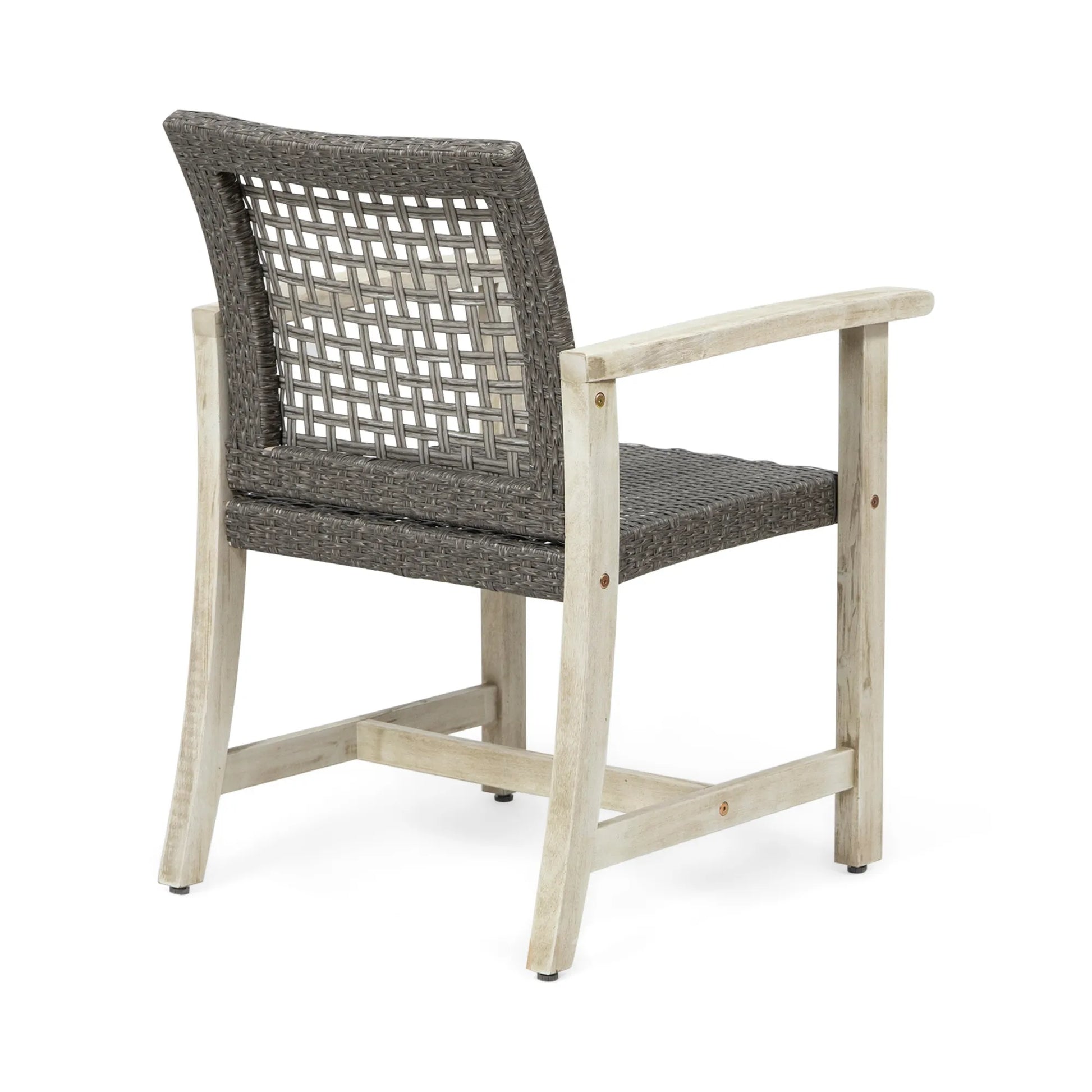 Outdoor Dining Chair Set of 2, Light Grey Wash Acacia Wood Frame and Mix Black PE Rattan Wicker – view 9