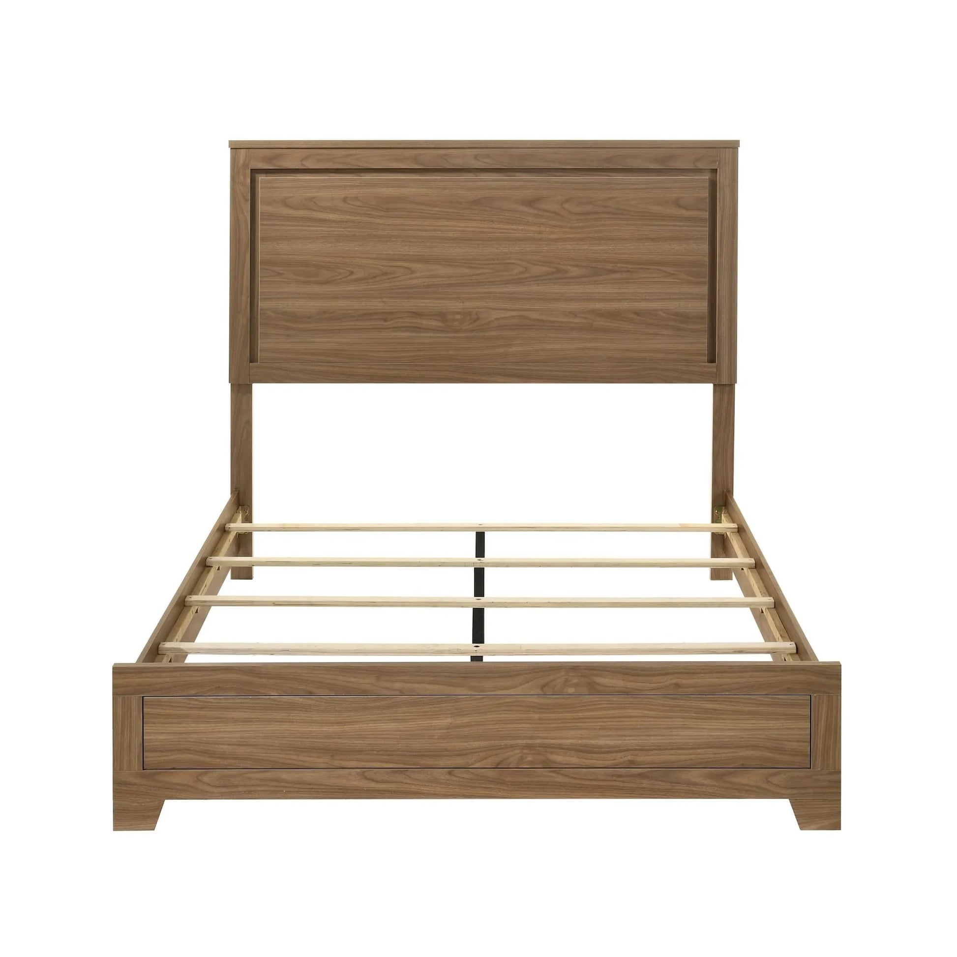 Walnut / Chestnut 3pc Set Queen Size Bed Dresser And Mirror Panel HB Bedroom Furniture Wooden Transitional – view 9