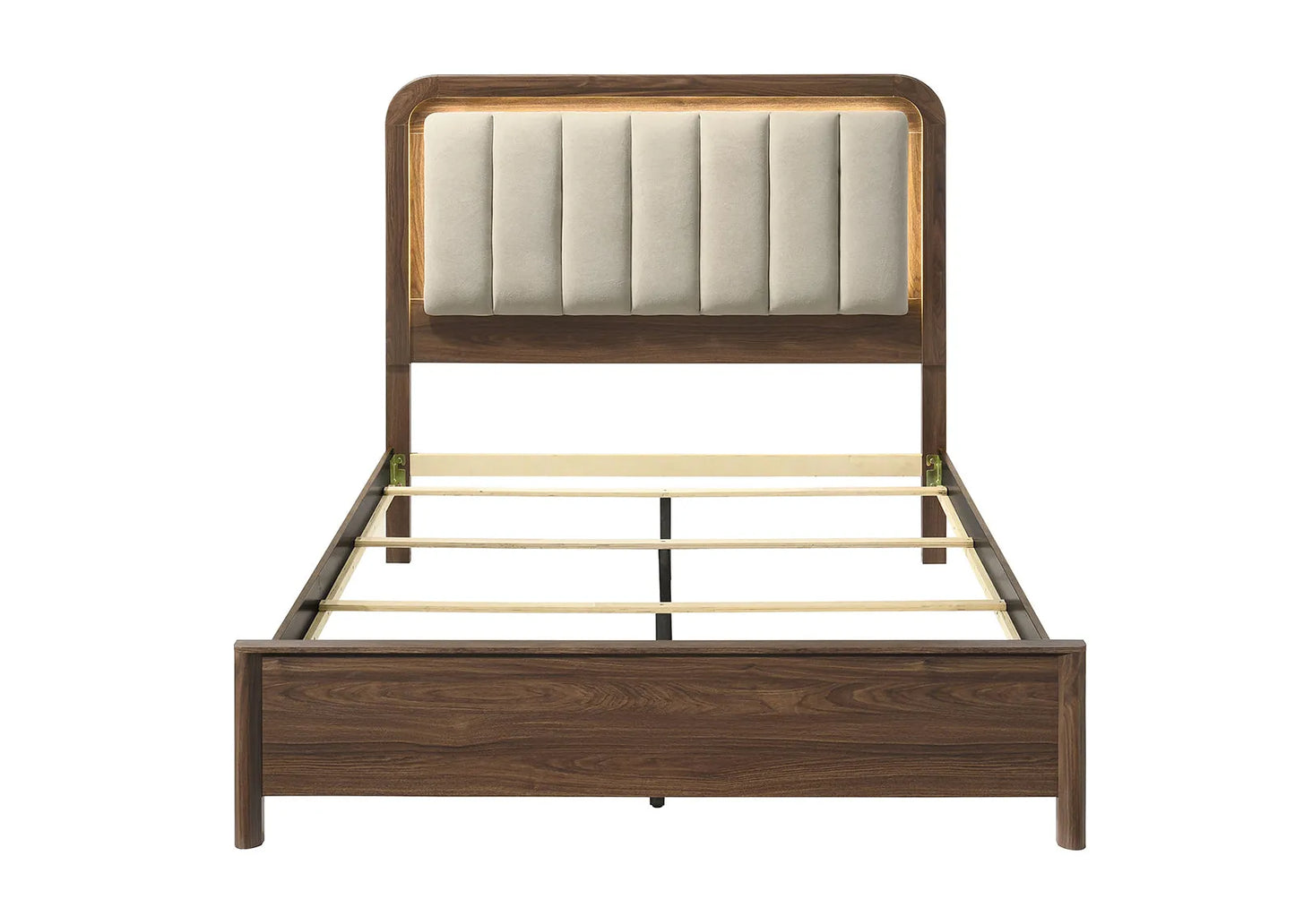 Walnut Gorgeous Queen Size Bed Nightstands Set Panel Bed HB w LED Warm Light Bedroom Set 3pc – view 9