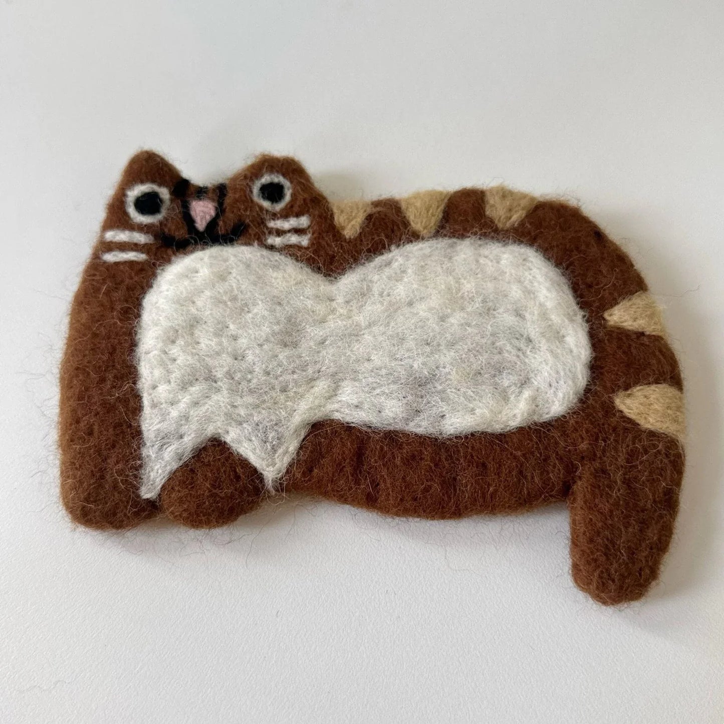 Handmade brown cat wool felt coaster