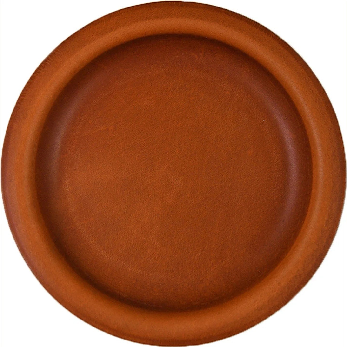 Brown round cowhide valet tray clean product view