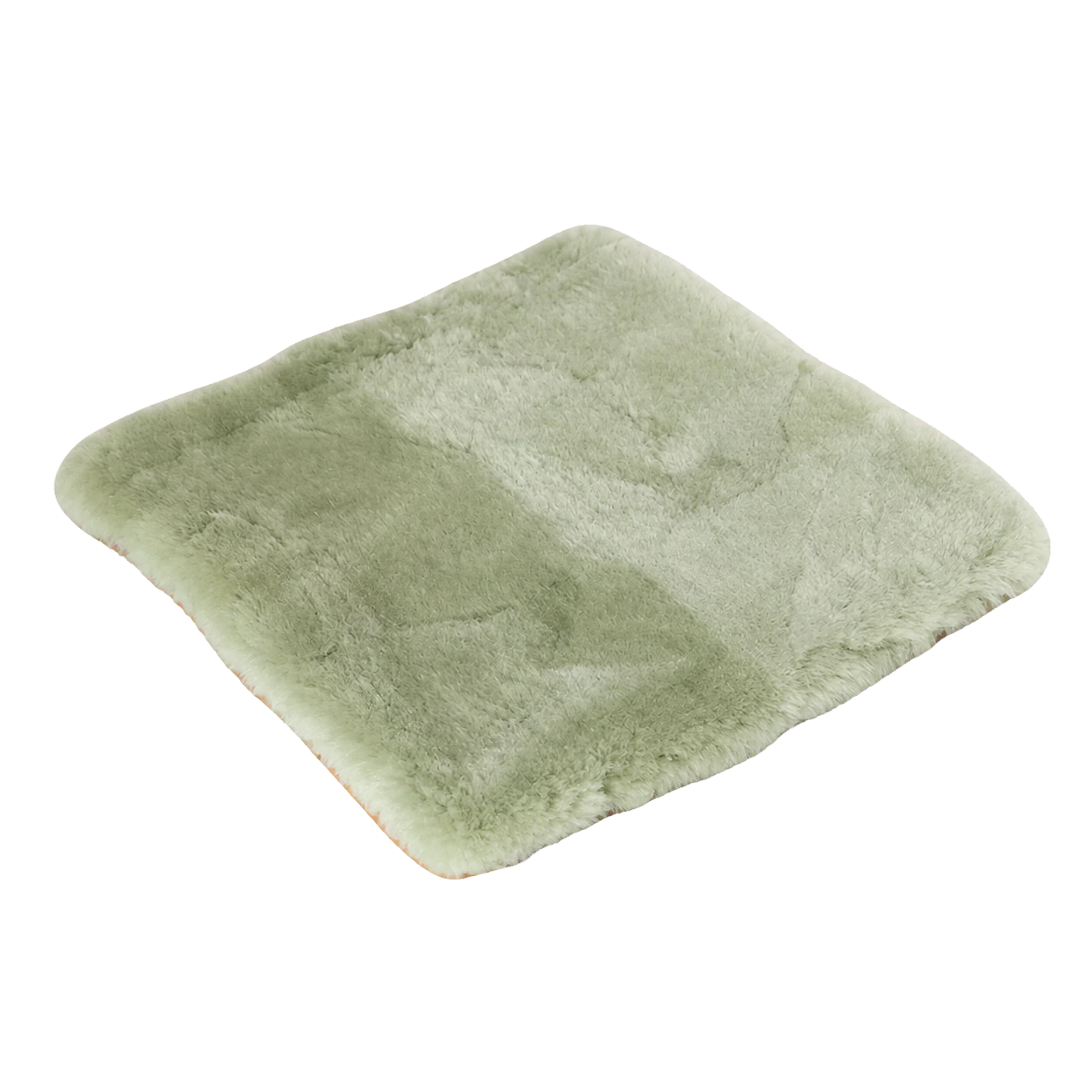 Bud Green genuine short-pile sheared-sheepskin patchwork chair pad on transparent background