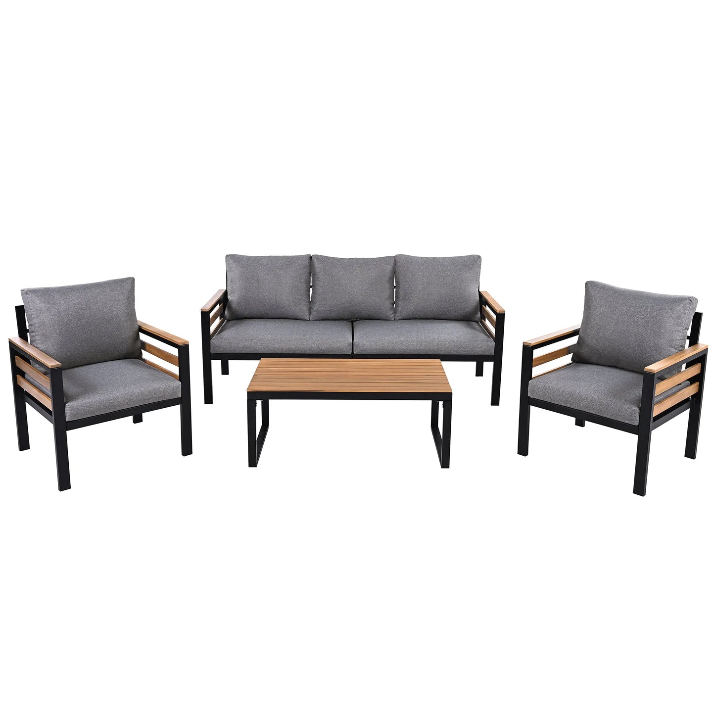 <Old SKU: N704G201246E> GO 4-Piece Outdoor Furniture Sofa Set for 5 People with Acacia Wood Armrests, Patio Conversation Set with Removable Cushion – view 9