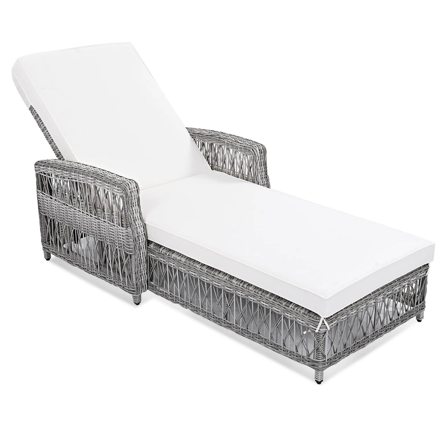 Outdoor Long Reclining Chaise, Wicker Lounge with Armrests, Patio Adjustable Recliner with Soft Removable Cushions, All Weather Rattan Pool Lounge – view 9