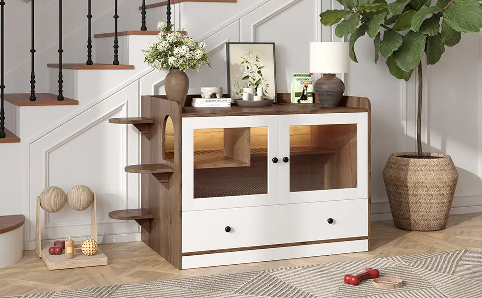 Cat Litter Box Enclosure, Hidden Cat Litter Box Furniture with Drawer and Stairs, Wooden Cat House Washroom for Bedroom,Cat Cabinet Side Table for – view 9