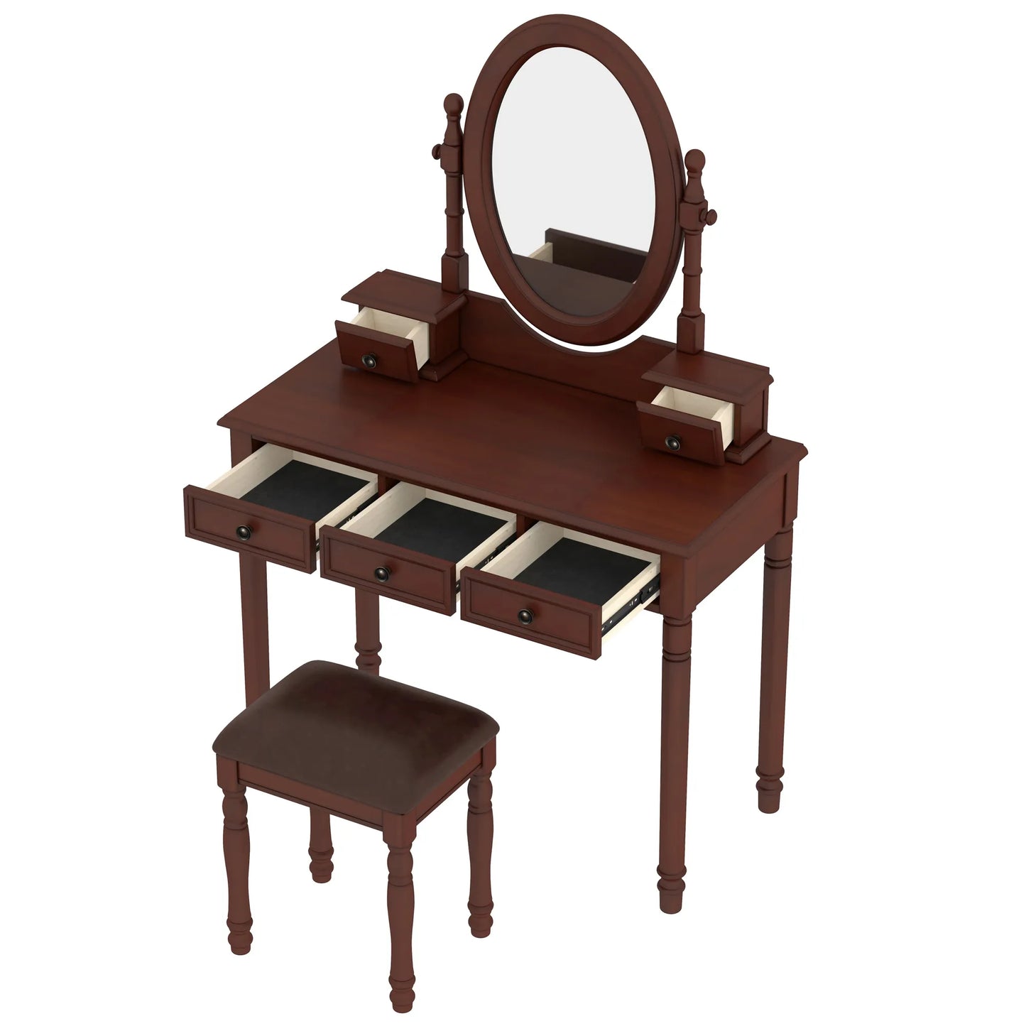 Vanity Desk with Adjustable Angle Mirror, Vintage Vanity Makeup Table and Cushioned Stool Set with Velvet Fabric Lining 5 Drawers,Wooden Dressing – view 9