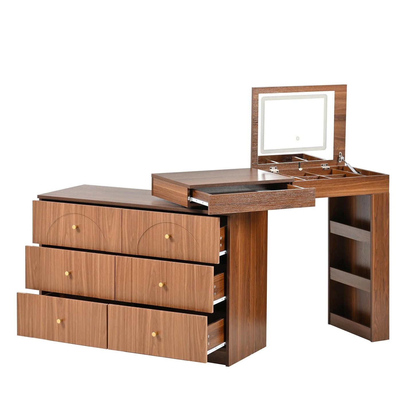 Vanity Desk with Mirror and Lights, Makeup Vanity Table with Flip-Top Tabletop and Storage 7 Drawers, 9 Compartments, 3 Shelves, 3 Color Modes – view 9
