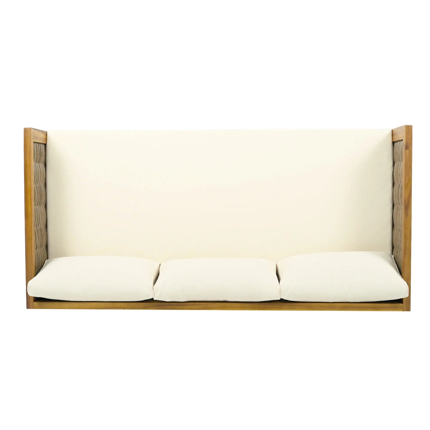 CLAREMONT 3 Seater Daybed with Rattan Arms Beige Cushion Acacia Wood – view 9