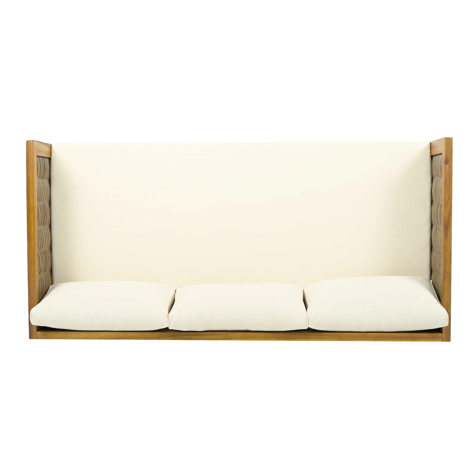 CLAREMONT 3 Seater Daybed with Rattan Arms Beige Cushion Acacia Wood – view 9