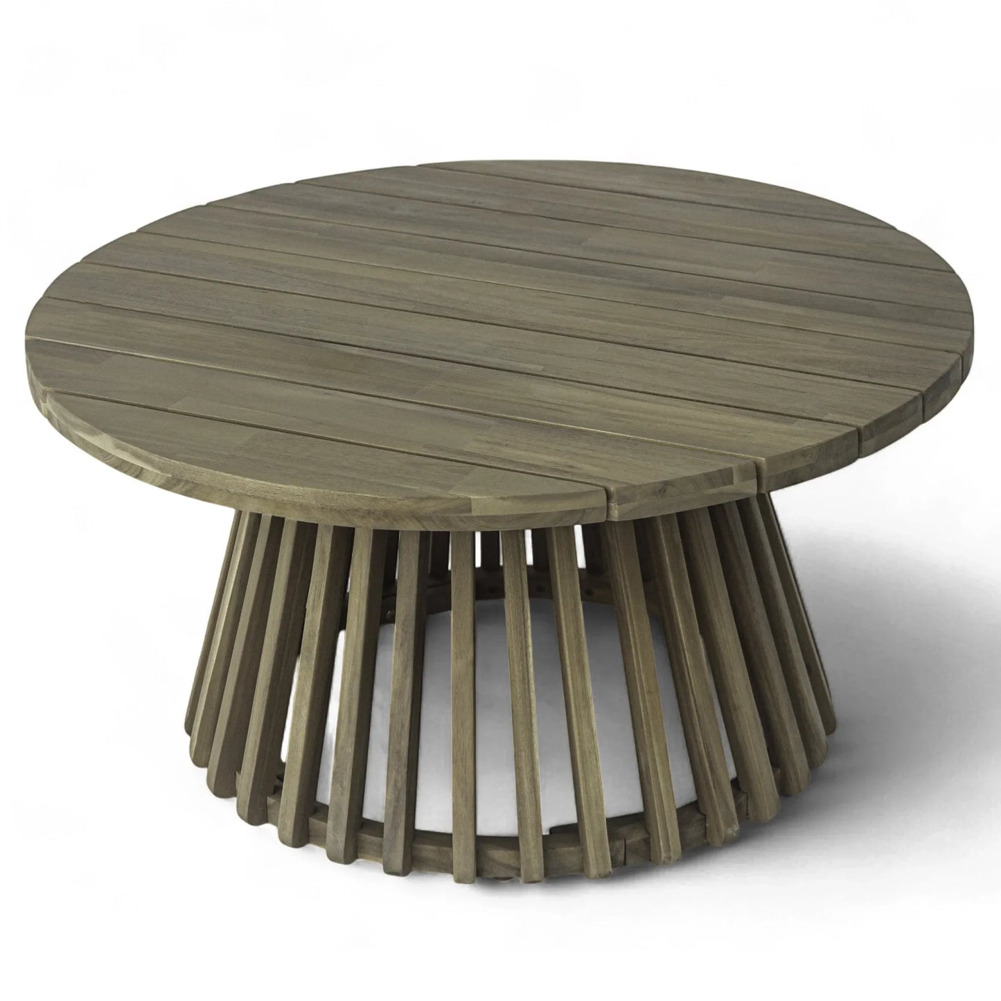 Outdoor Acacia Wood Patio Coffee Table, Round Coffee Table for Backyard, Lawn, Balcony,Grey Finish – view 9