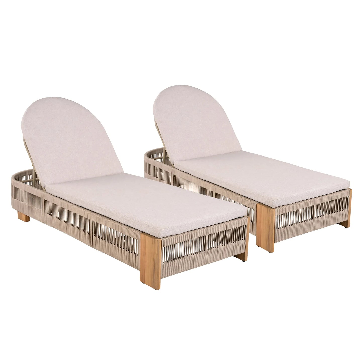 Outdoor Chaise Lounge Chair, Acacia wood Pool Chair with Adjustable Backrest and Cushion, Outdoor Lounge Chair for Beach, Yard, or Poolside (Beige – view 9