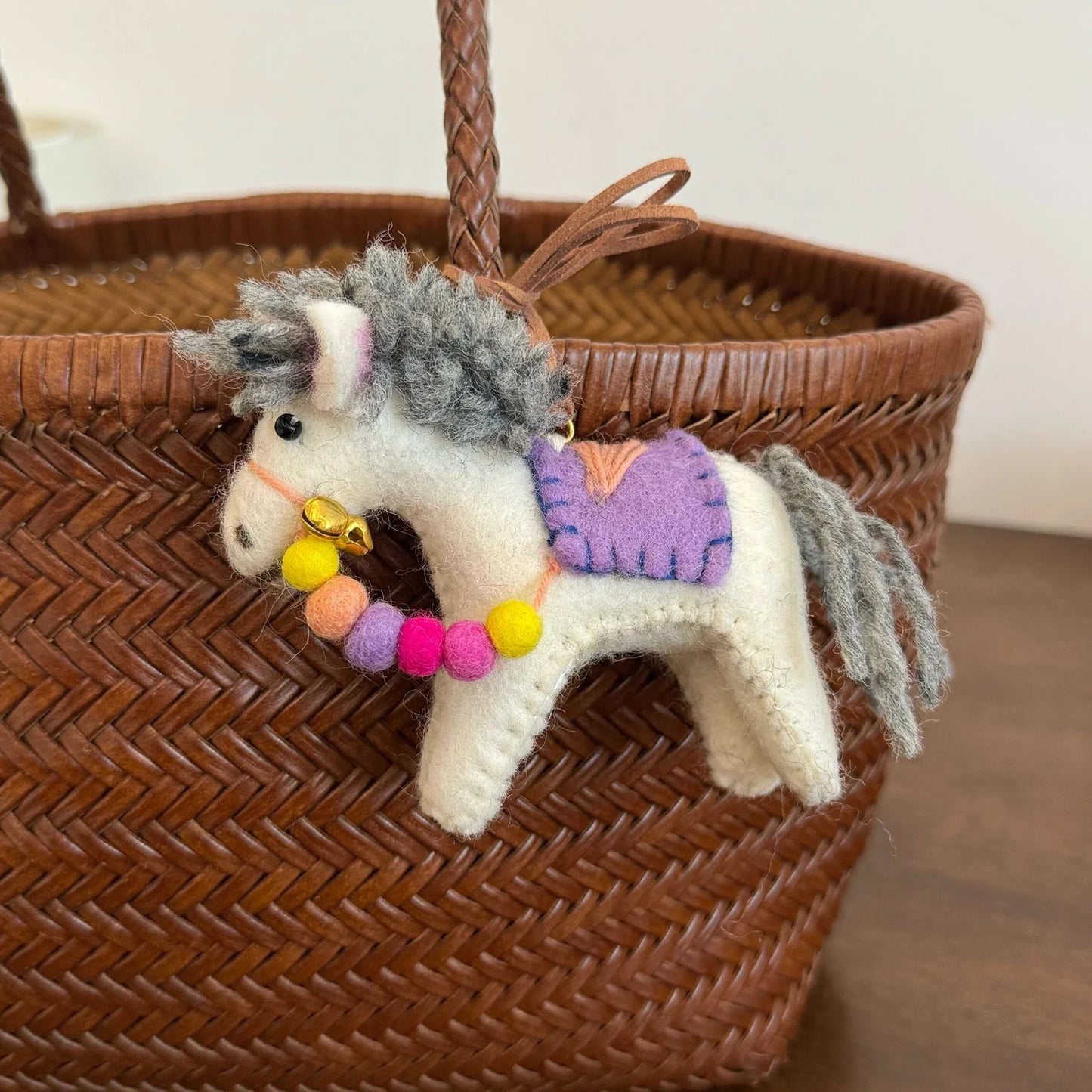 Purple wool felt horse bag charm