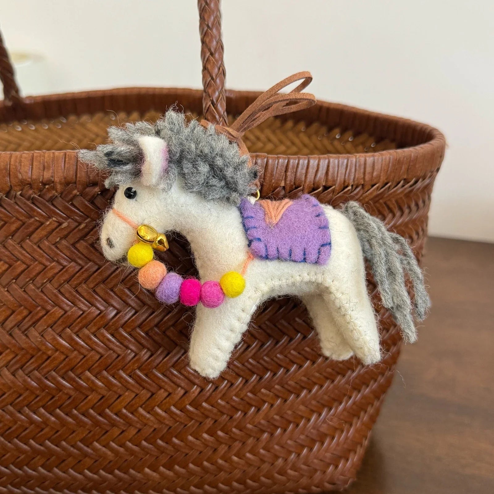 Purple wool felt horse bag charm