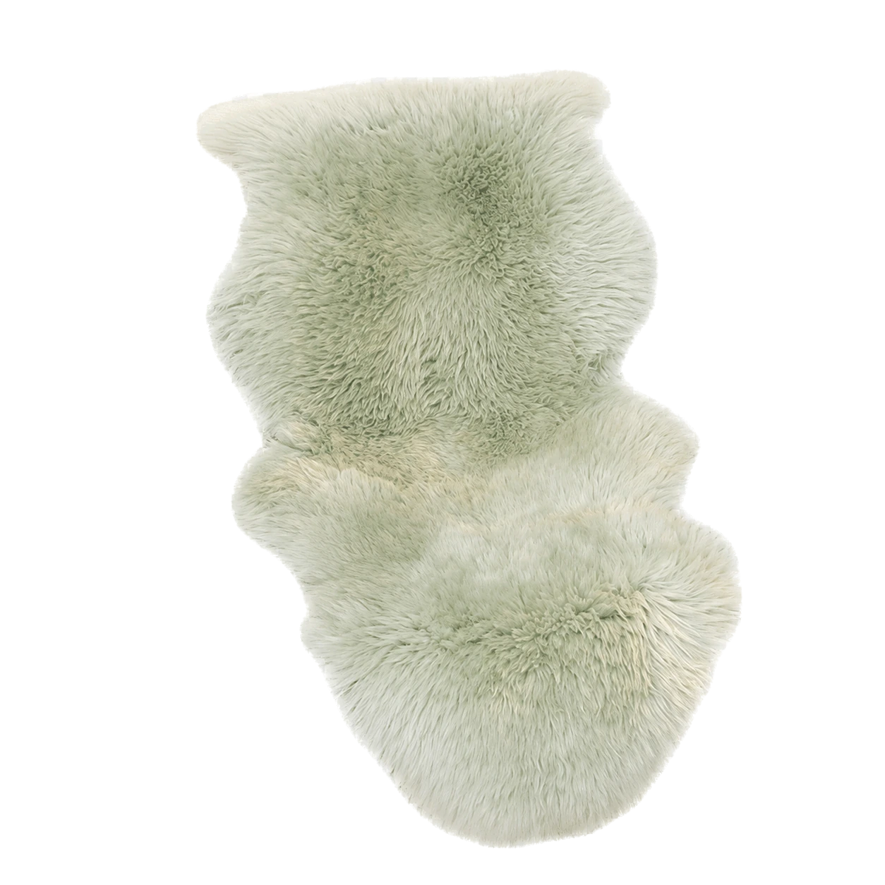 Sage Green genuine Australian long-wool sheepskin irregular rug on transparent background