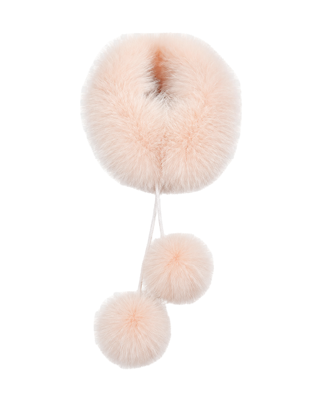 Soft Pink genuine fox fur loop scarf with rabbit fur lining and two pom-poms on transparent background