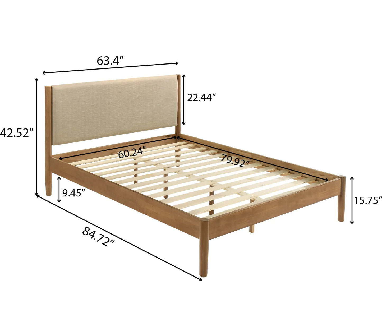 Vichy 2-Piece Rubberwood Bedroom Set, Platform Bed with Nightstand, Queen – view 9