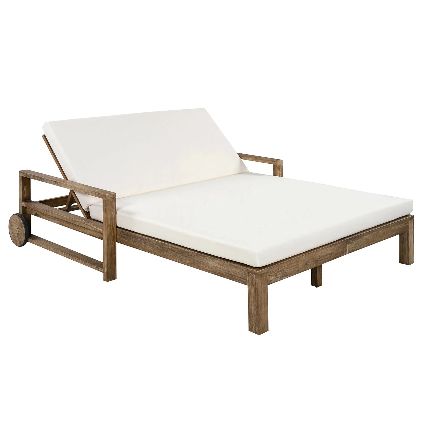 1-Piece Farmhouse-styled Wooden Outdoor Sunbed for Ultimate Relaxation Outdoor Daybed Seating 2 People for Poolside, Garden and Backyard (Beige) – view 9