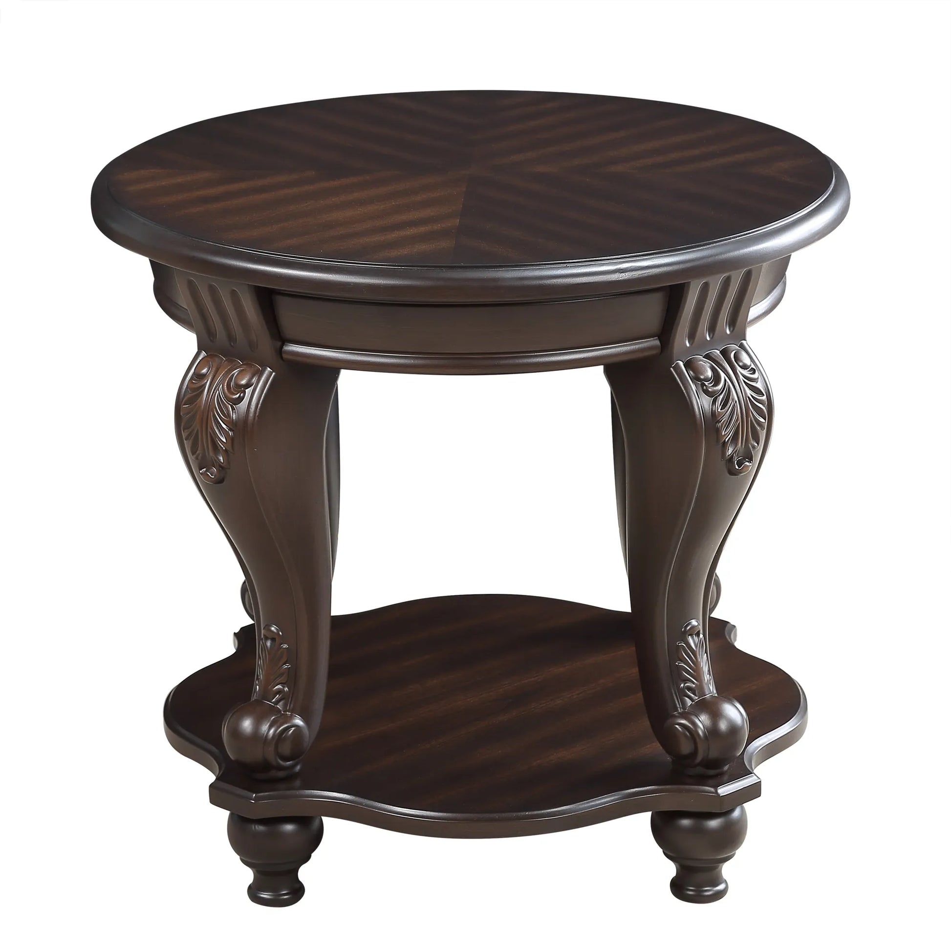 22'' Two Tone Round End Table,Solid Wood Sofa Side Table with Shelf,Living Room Corner Table Easy Assemble, Espresso – view 9