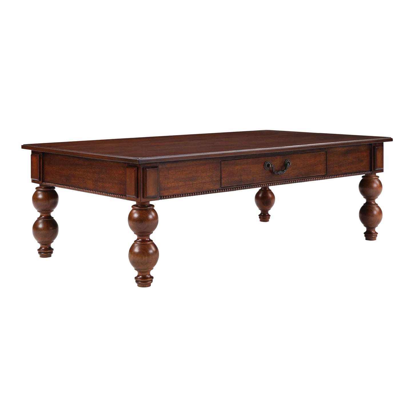 Rectangular Wooden Coffee Table with Storage Drawer, Vintage Cocktail Table with Solid Wood Gourd-Shaped Legs for Living Room,No-Tools Assembly – view 9