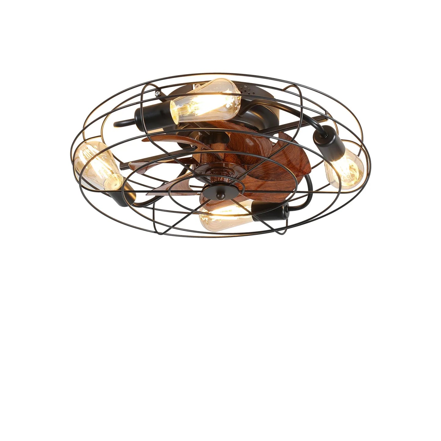 Caged Ceiling Fan With Light, 20'' farmhouse Low Profile Ceiling fan Lights With Remote Control, Modern Enclosed 4x E26 Bulb Ceiling Fans With – view 9