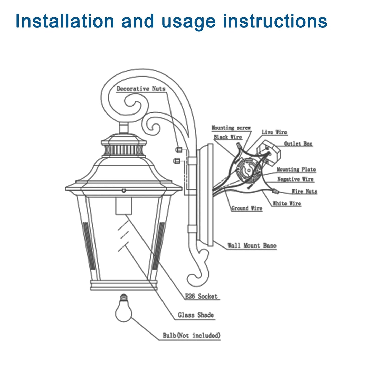 21'(H) 1-Pack Outdoor Wall Lantern Light – Vintage Black Metal & Clear Glass Sconce with Decorative Scroll Design for Porch, Patio, and Garden – view 9