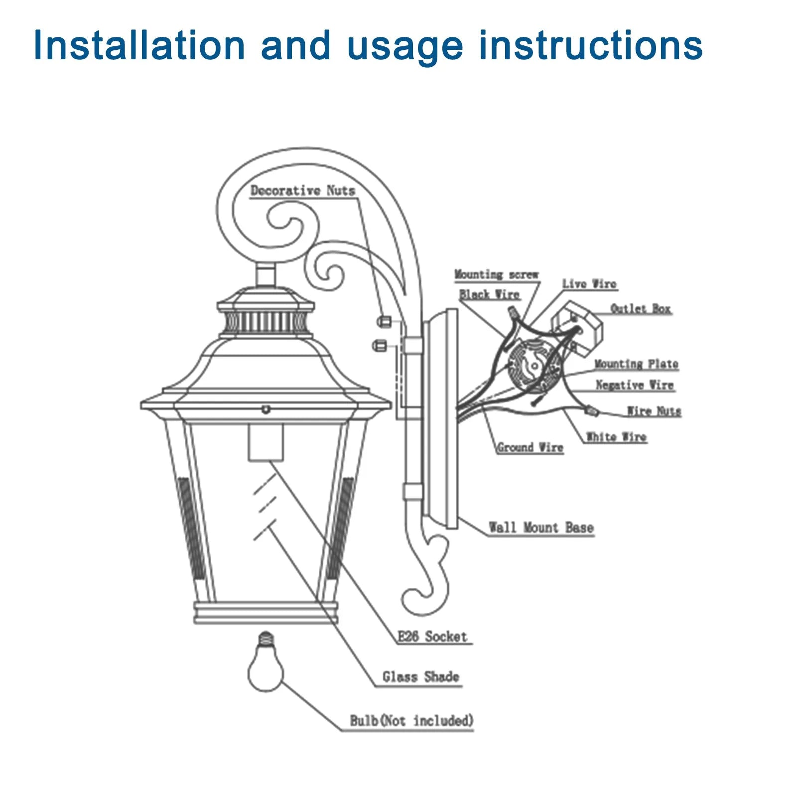 21'(H) 1-Pack Outdoor Wall Lantern Light – Vintage Black Metal & Clear Glass Sconce with Decorative Scroll Design for Porch, Patio, and Garden – view 9