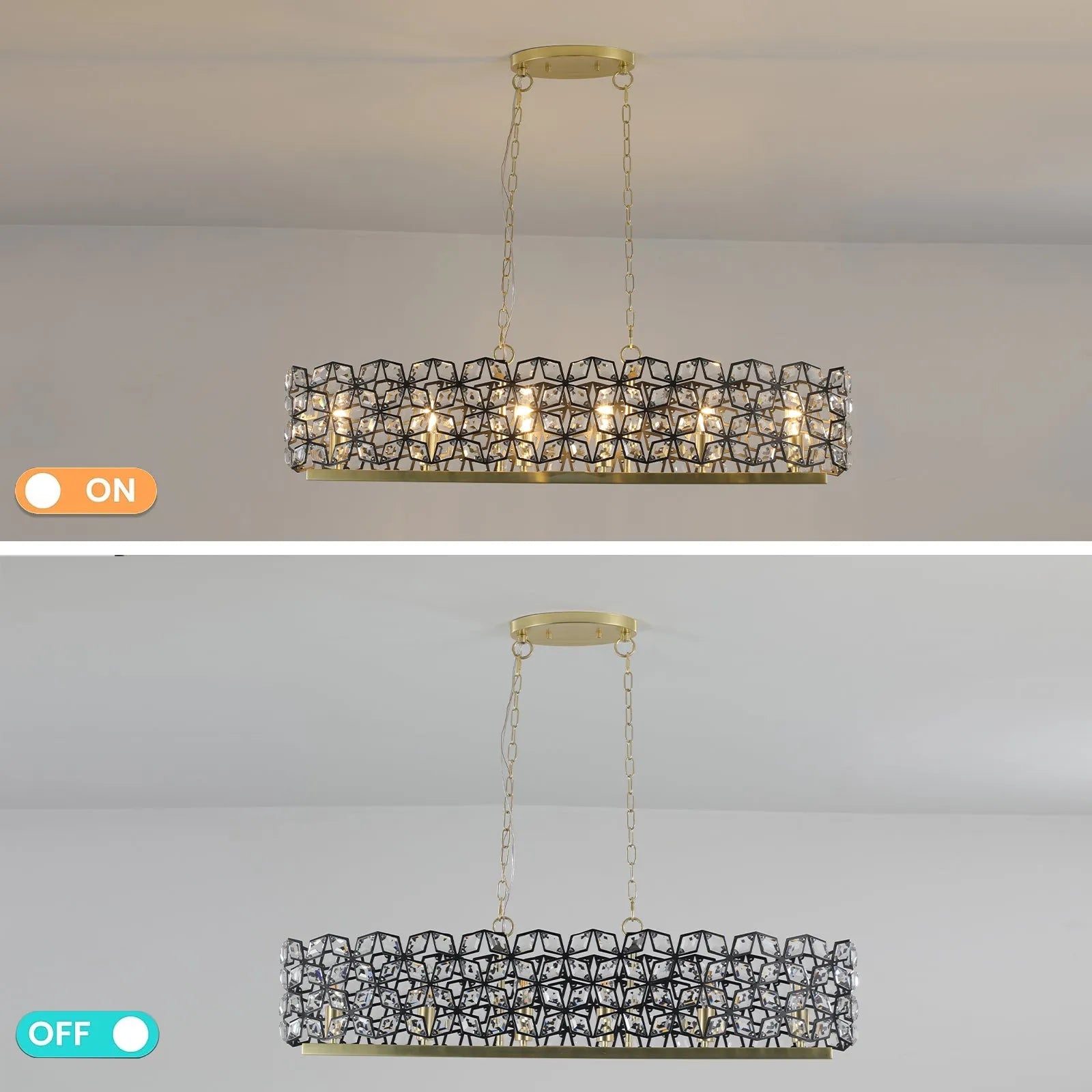 39' Contemporary Crystal and BlackGold Pendant Chandelier – Geometric Modern Light Fixture for Dining Room, Kitchen, or Living Room (Bulb Not – view 9