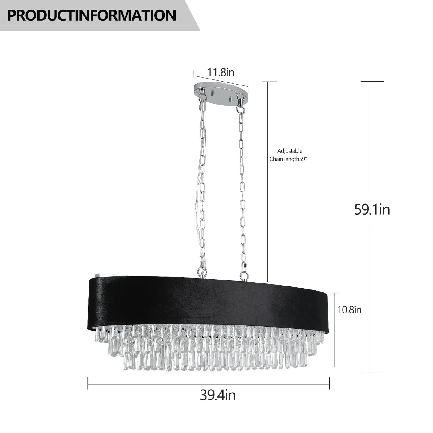 39' Modern Crystal Chandelier with Black Imitation Velvet Anti-Glare Shade, Adjustable Height, 8-Light G9 Base for Dining Room, Living Room, or – view 9
