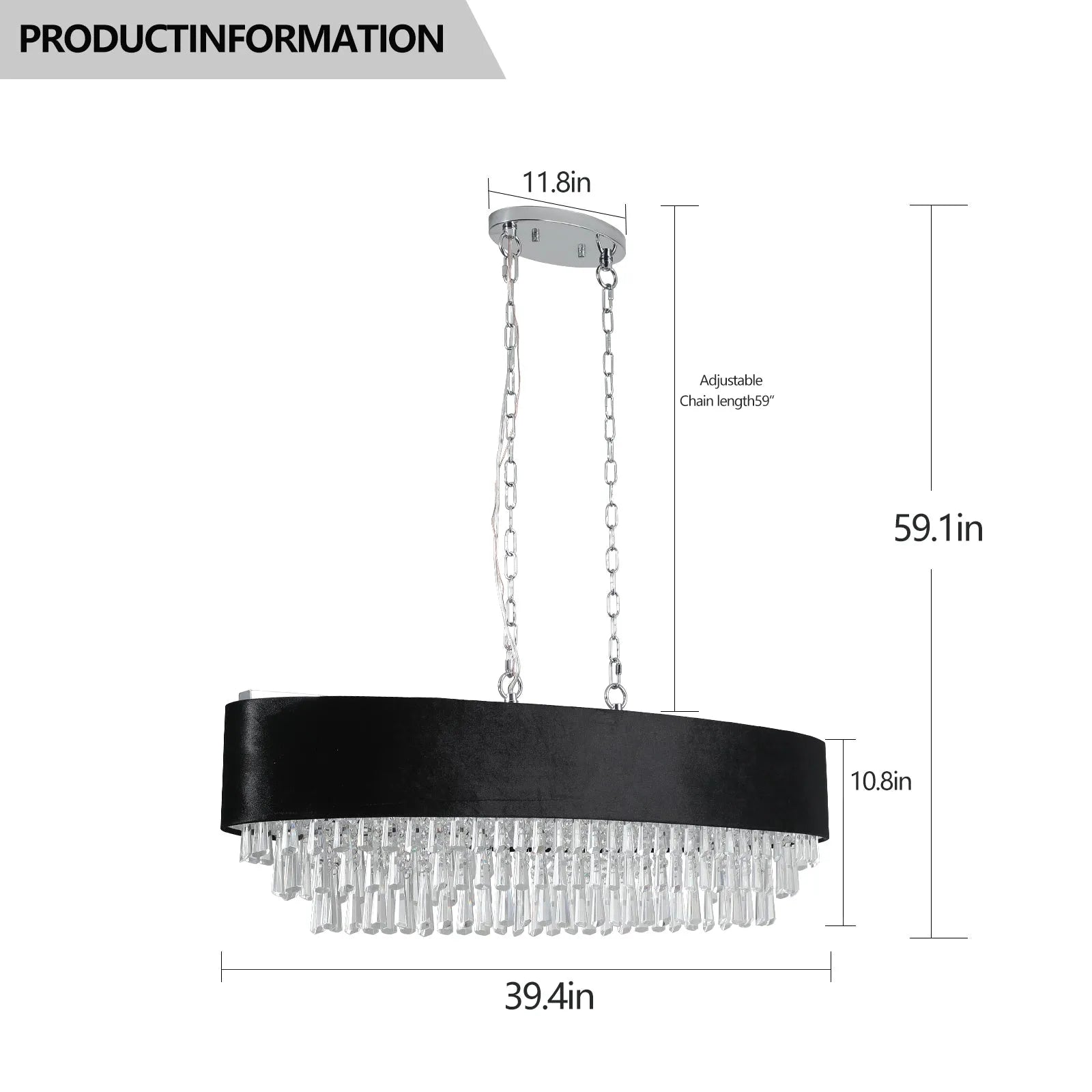 39' Modern Crystal Chandelier with Black Imitation Velvet Anti-Glare Shade, Adjustable Height, 8-Light G9 Base for Dining Room, Living Room, or – view 9