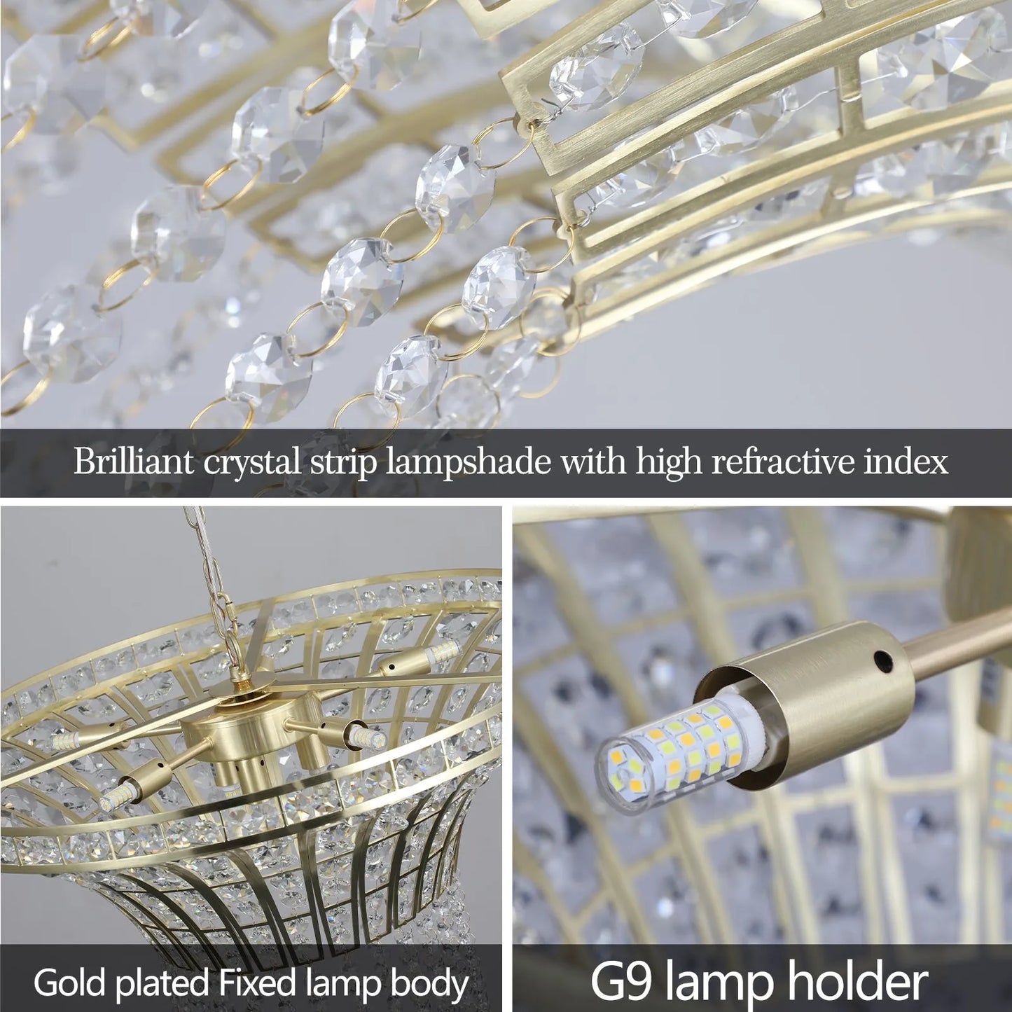 24' Modern Crystal Round Chandelier with Gold Finish, Elegant Pendant Light with Cascading Beads, for Dining Room, Living Room, or Foyer (No Bulbs) – view 9