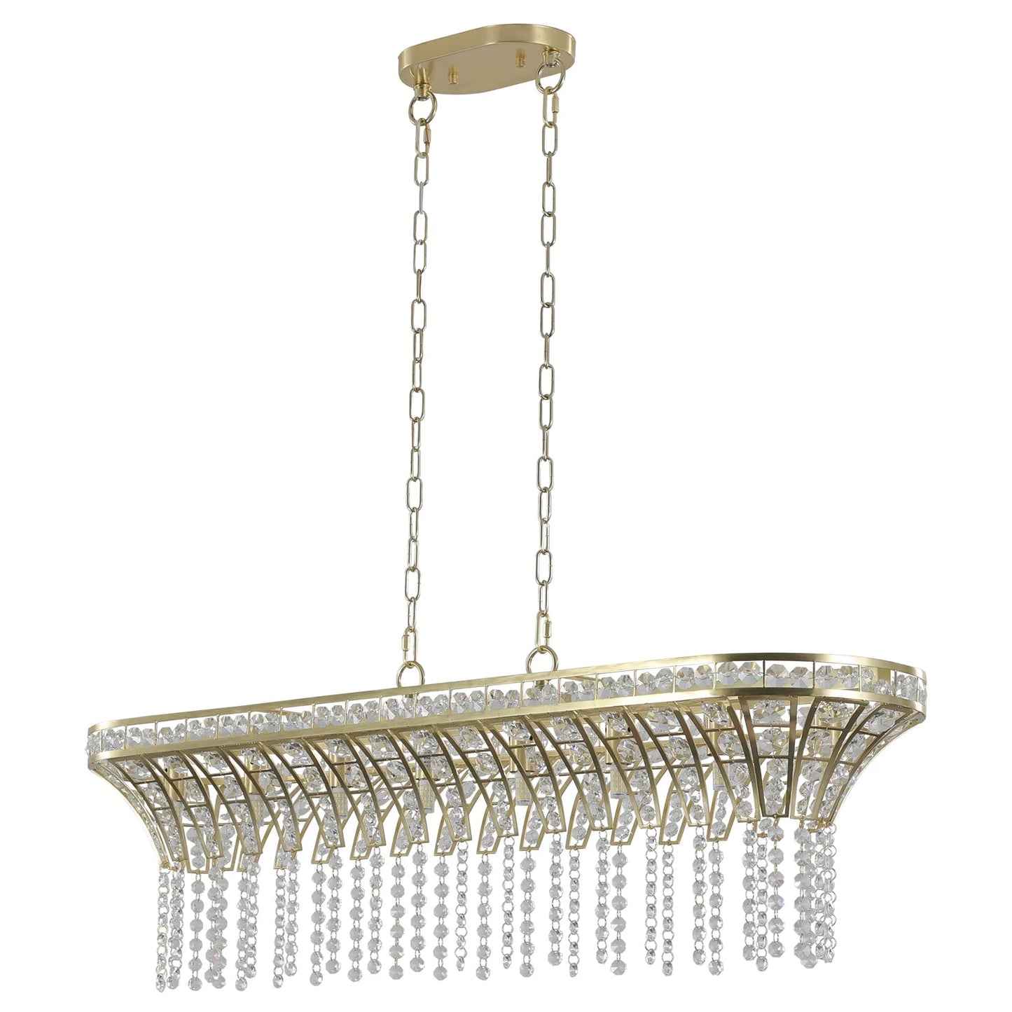 39' Modern Crystal Linear Rectangle Chandelier with Gold Finish, Elegant Pendant Light with Cascading Beads, for Dining Room, Living Room, or Foyer – view 9