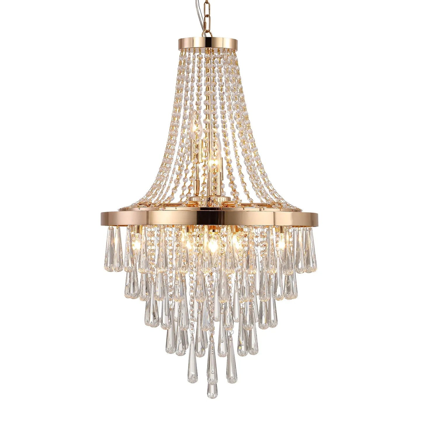 20' Modern Crystal Pendant Chandelier with Golden Finish – Elegant 11-Light Hanging Light Fixture Tiered Design for Dining Room, Living Room, or – view 9