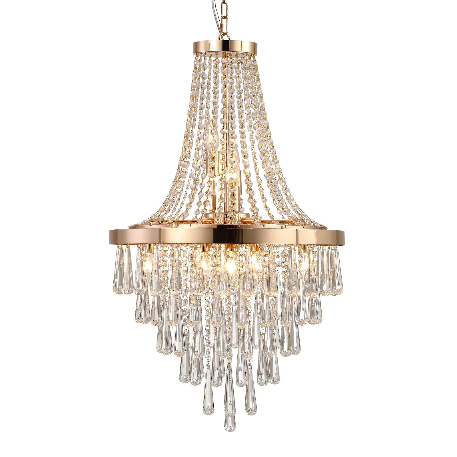 20' Modern Crystal Pendant Chandelier with Golden Finish – Elegant 11-Light Hanging Light Fixture Tiered Design for Dining Room, Living Room, or – view 9