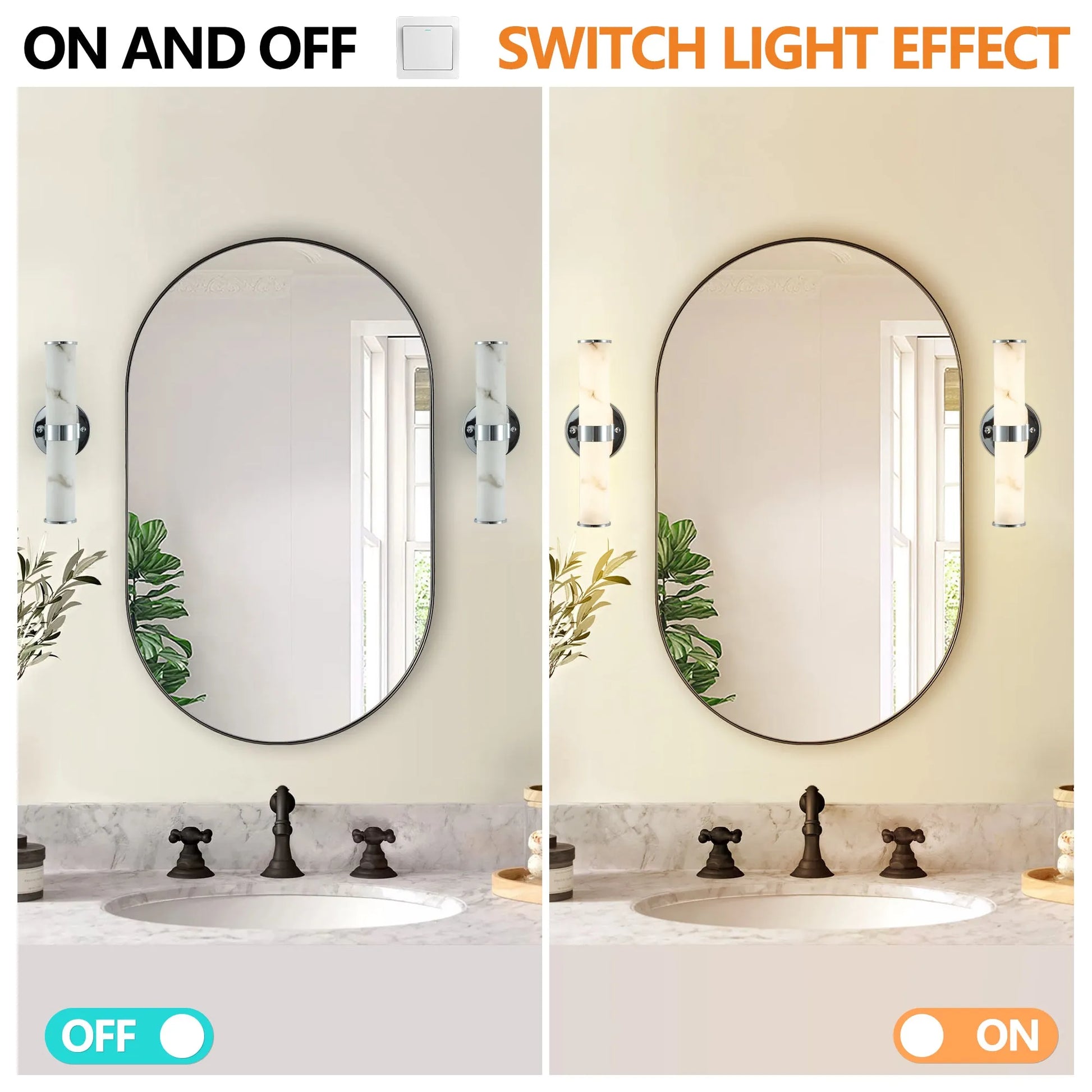 Resin Imitation Marble and Chrome Wall Sconce, Set of 2,Modern Vertical Light Fixture for Bathrooms, Hallways, and Bedrooms (Only Indoor) – view 9