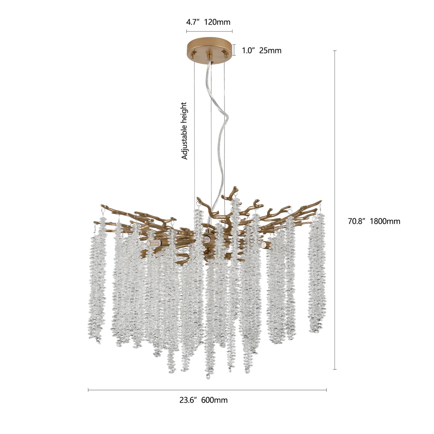 24-inch Modern Golden Pendant Light with Cascading Crystal Strands, Ideal for Living Room, Dining Room and Foyer, High-End Decorative Lighting – view 9