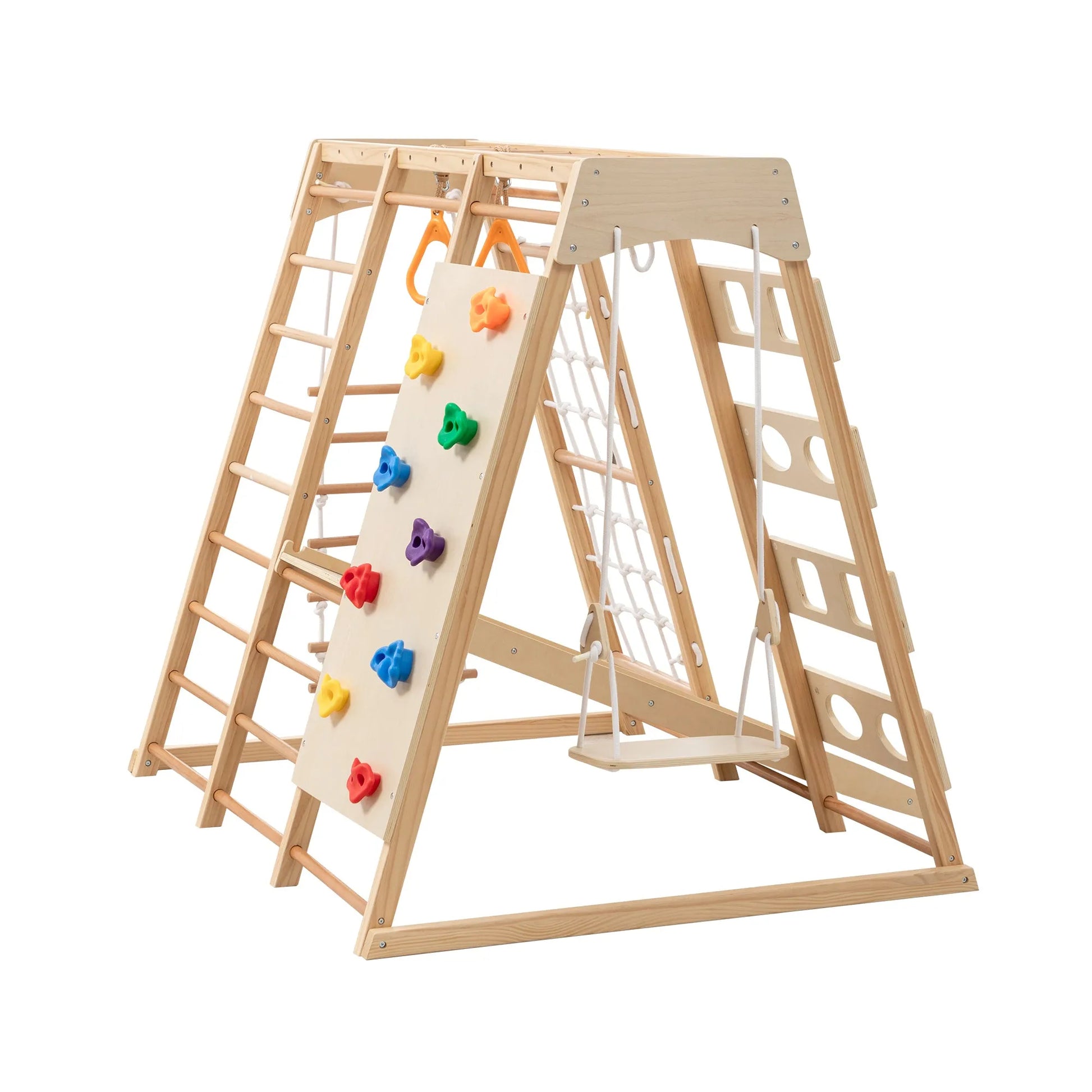 9-in-1 Slide and Climbing Wall for Toddlers 3+, Wooden Indoor Play Structure, Heavy Duty 176 lbs Capacity, Safe Rounded Edge Natural Wood, Balance & – view 9