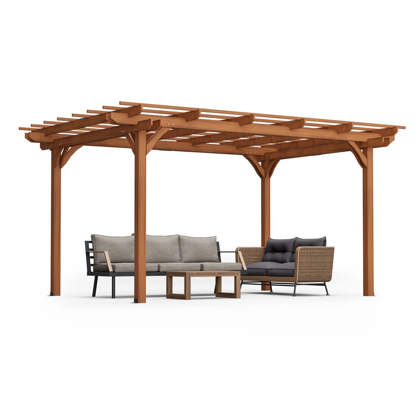 12 x 10 FT Outdoor Wood Pergola, Wooden Grape Pergola for Climbing Plant Support for Garden, Patio, Backyard, Deck, Brown – view 9