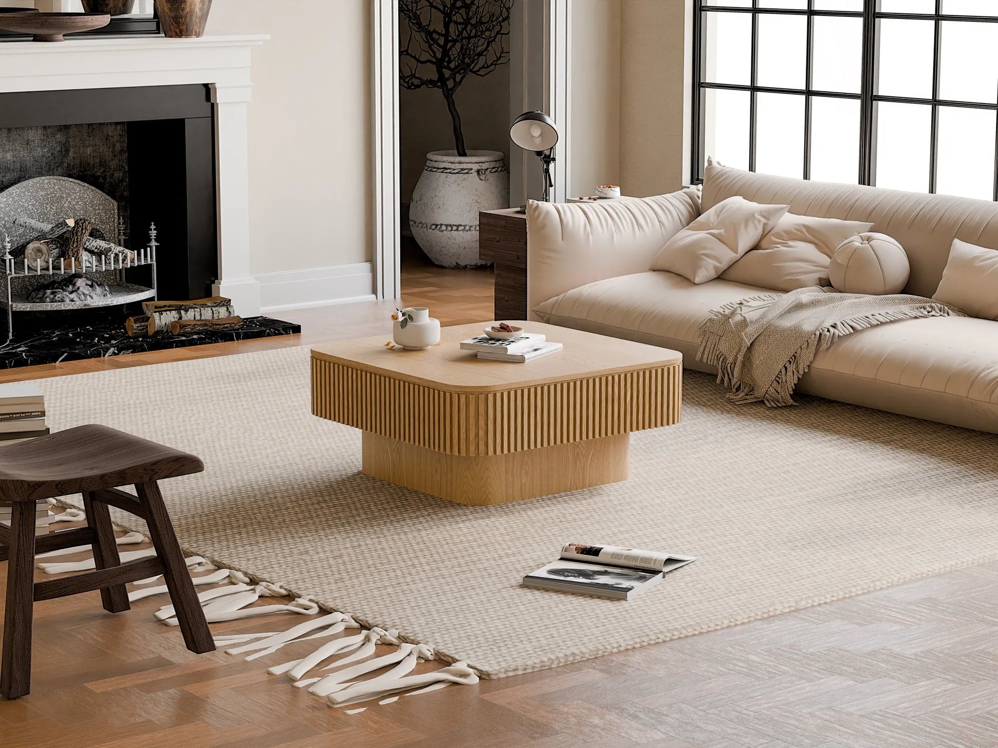 31.5'' Square Coffee Table with Storage Solid Wood Veneered Modern Coffee Table Accent Tea Table for Living Room, Bedroom, Apartment or Office – view 9