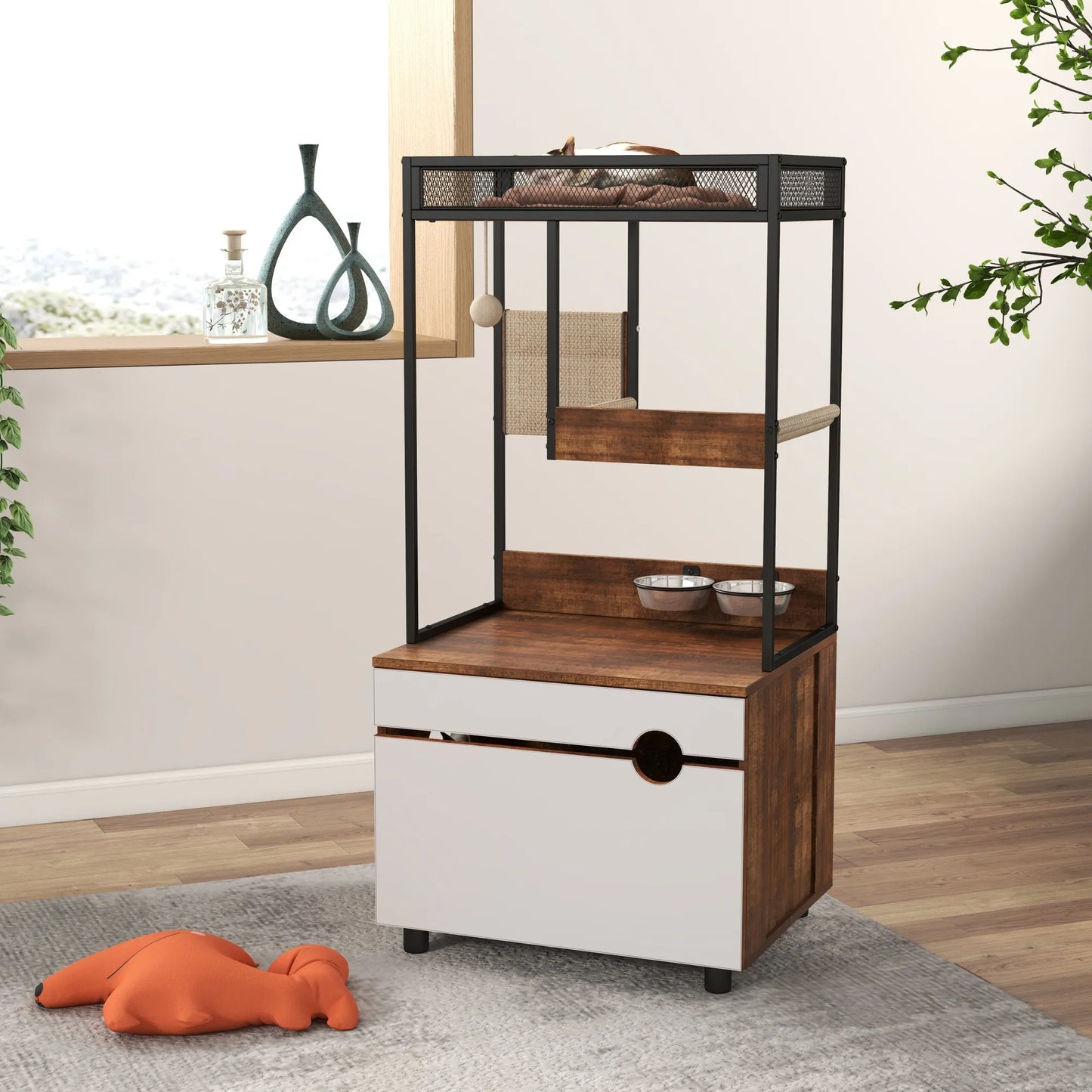 Cat Litter Box Enclosures with Cat Tree Tower, Cat Furniture ,Cat Cabinet – view 9
