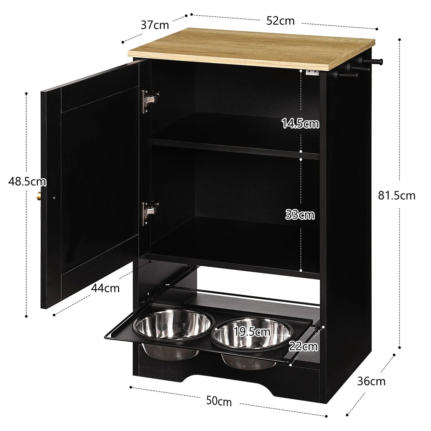 Feeding Station with 1 Storage Cabinets, Pet Feeding Station with 2 Elevated Dog Bowls, Side Hooks, Anti-tip Kit, Hidden Pet Feeder Station for – view 9