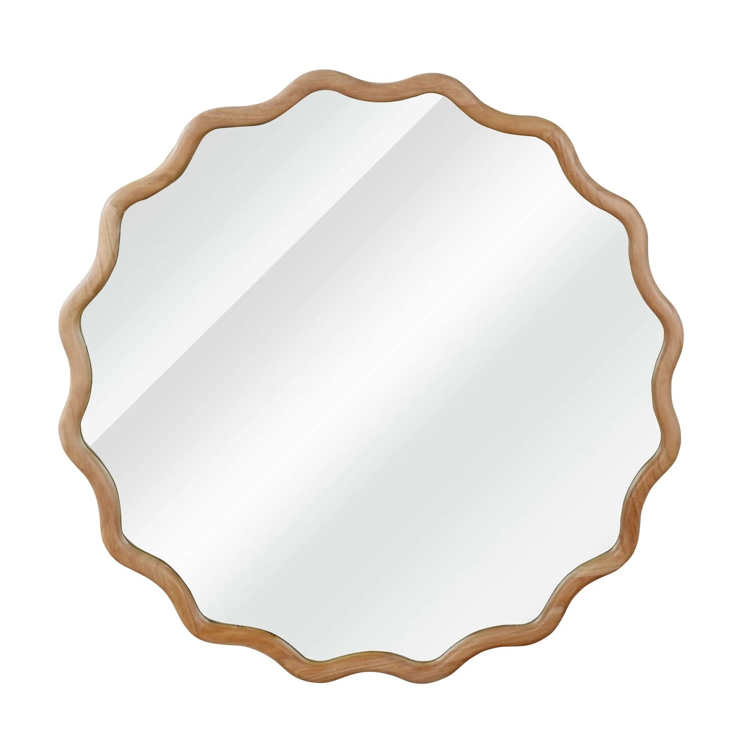 Natural Wood Color 36 inch Wavy Round Solid Wood Frame Decorative Mirror,For Bedroom, Bathroom, Living Room, Entryway – view 9