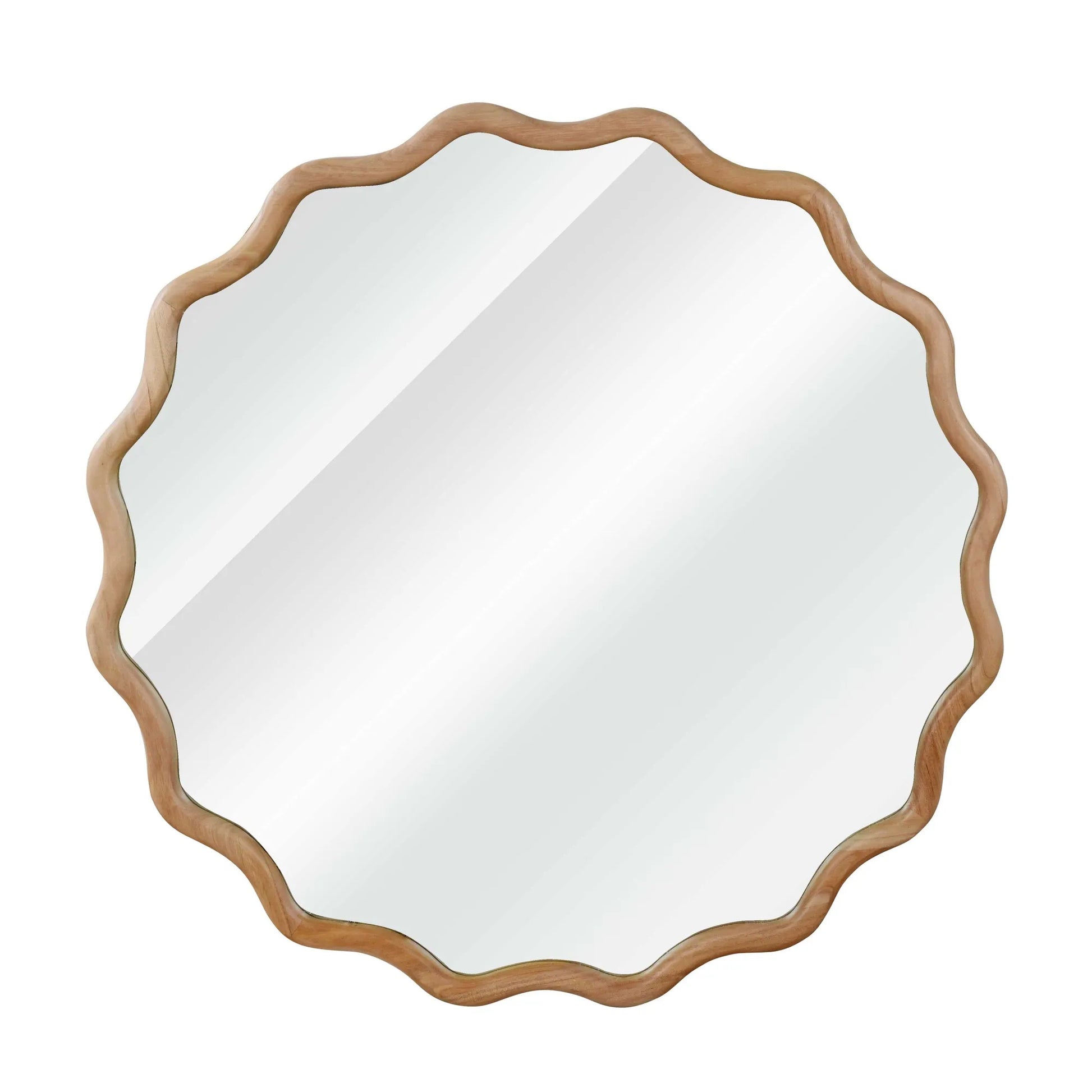 Natural Wood Color 36 inch Wavy Round Solid Wood Frame Decorative Mirror,For Bedroom, Bathroom, Living Room, Entryway – view 9