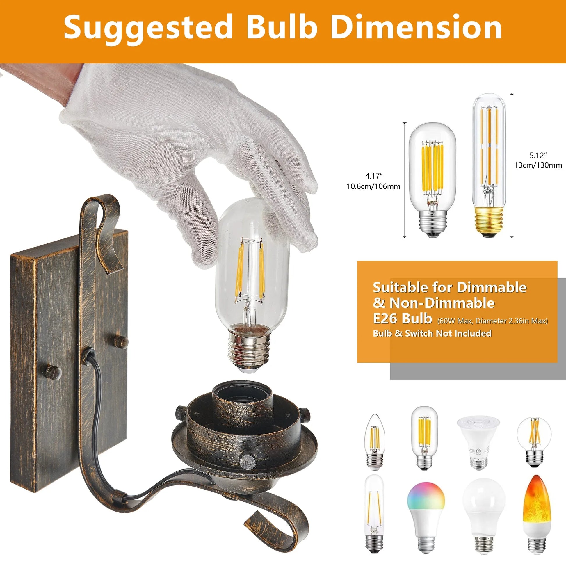 (Only Supports Hardwired) Rustic Farmhouse Wall Sconces Set of 2, Vintage Industrial Plug-in Wall Lights with Clear Glass Shade, Black and Gold – view 9