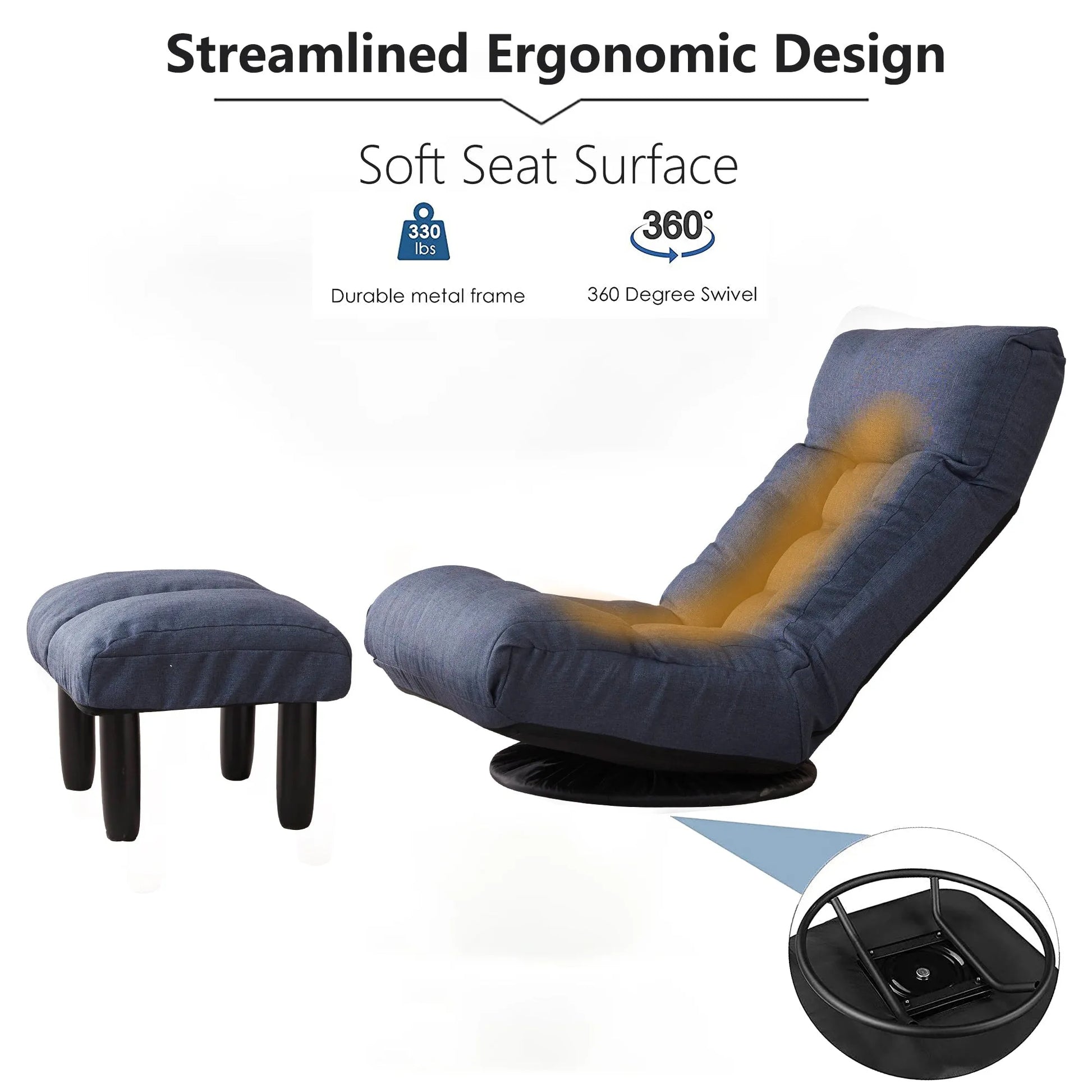 Navy Adjustable Japanese Reclining Floor Chair Sofa with Metal Frame for Living Room & Balcony – view 9