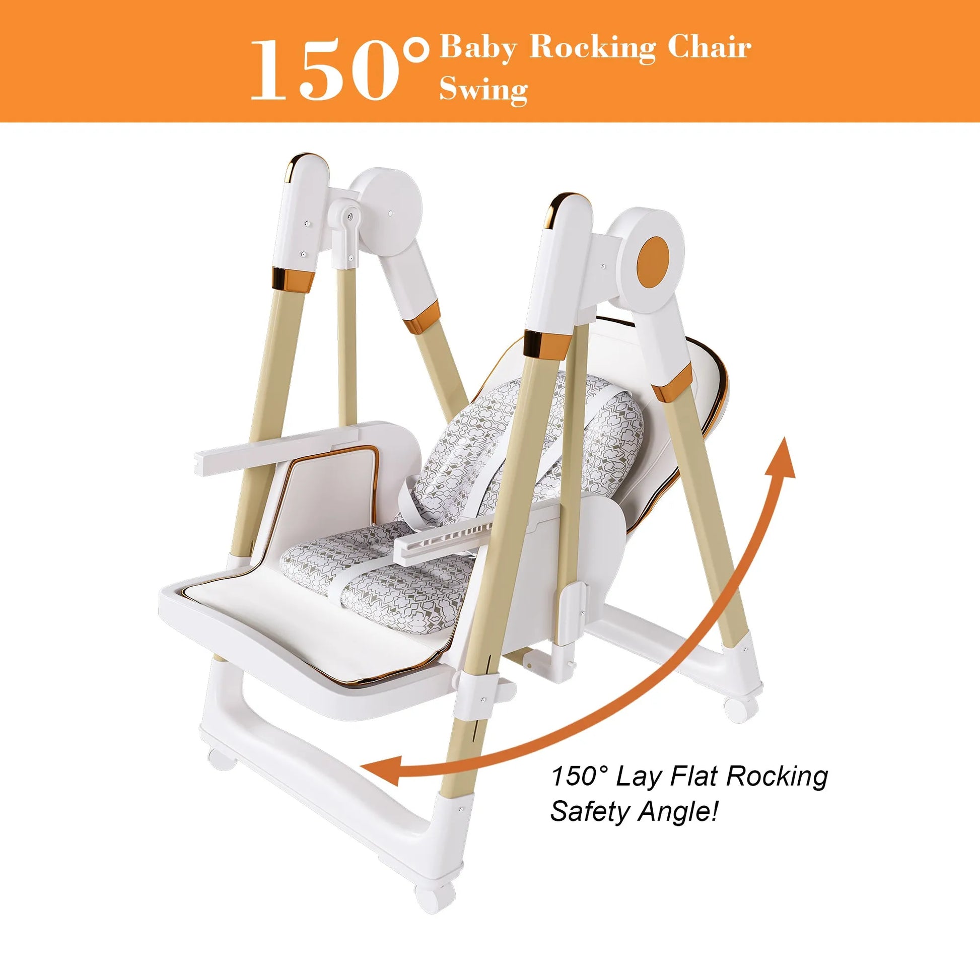 Convertible Baby High Chair to Rocker with 5-Point Harness, Foldable Infant Feeding Chair in White with Removable 2-Tier Easy-Clean Tray for 6M-3Yrs – view 9