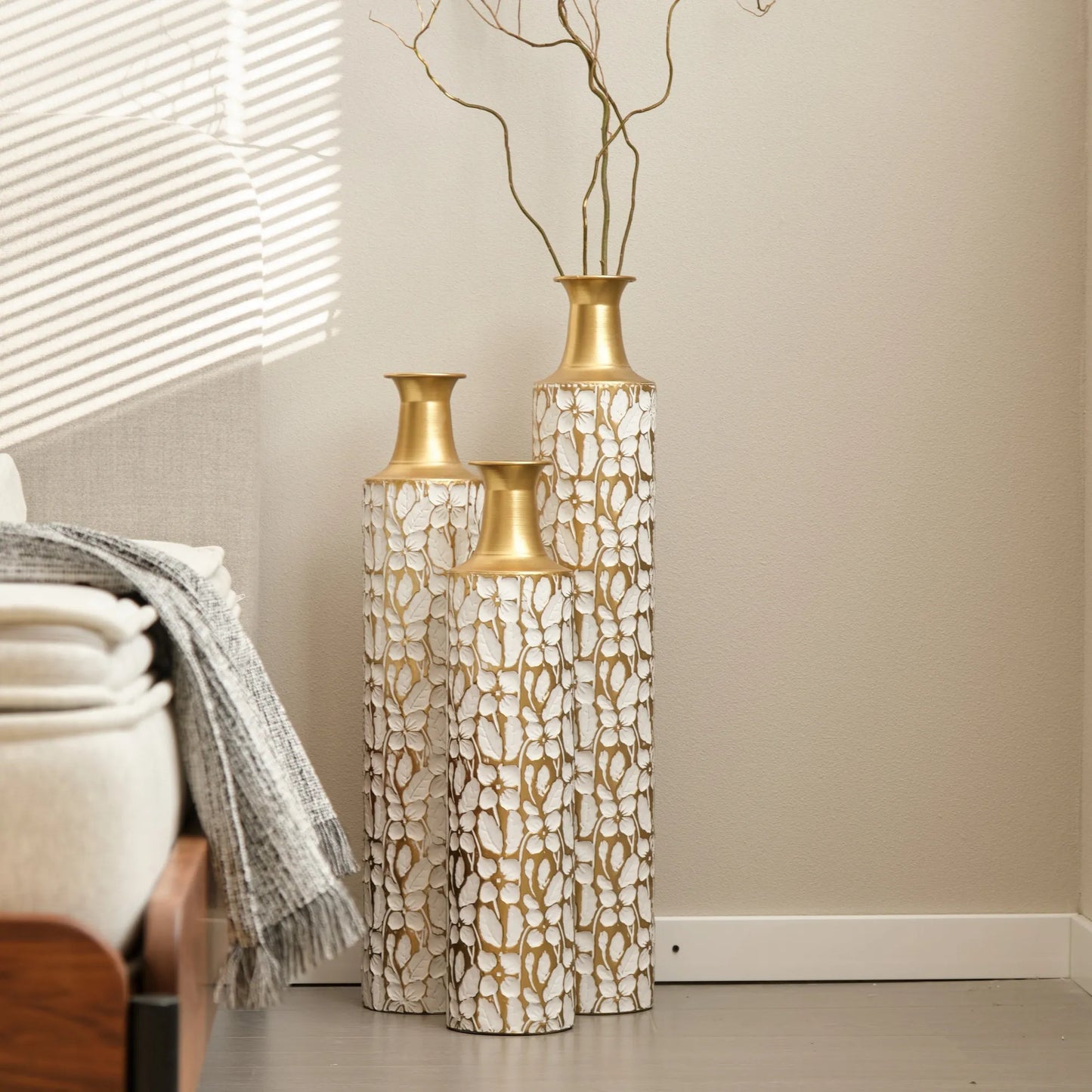 Floor Vases Gold Large Vases - 32/28/24-Inch Decorative High Vases Set of 3 for Home Décor Vintage Large Vases Representing Twigs, Twigs Dried – view 9