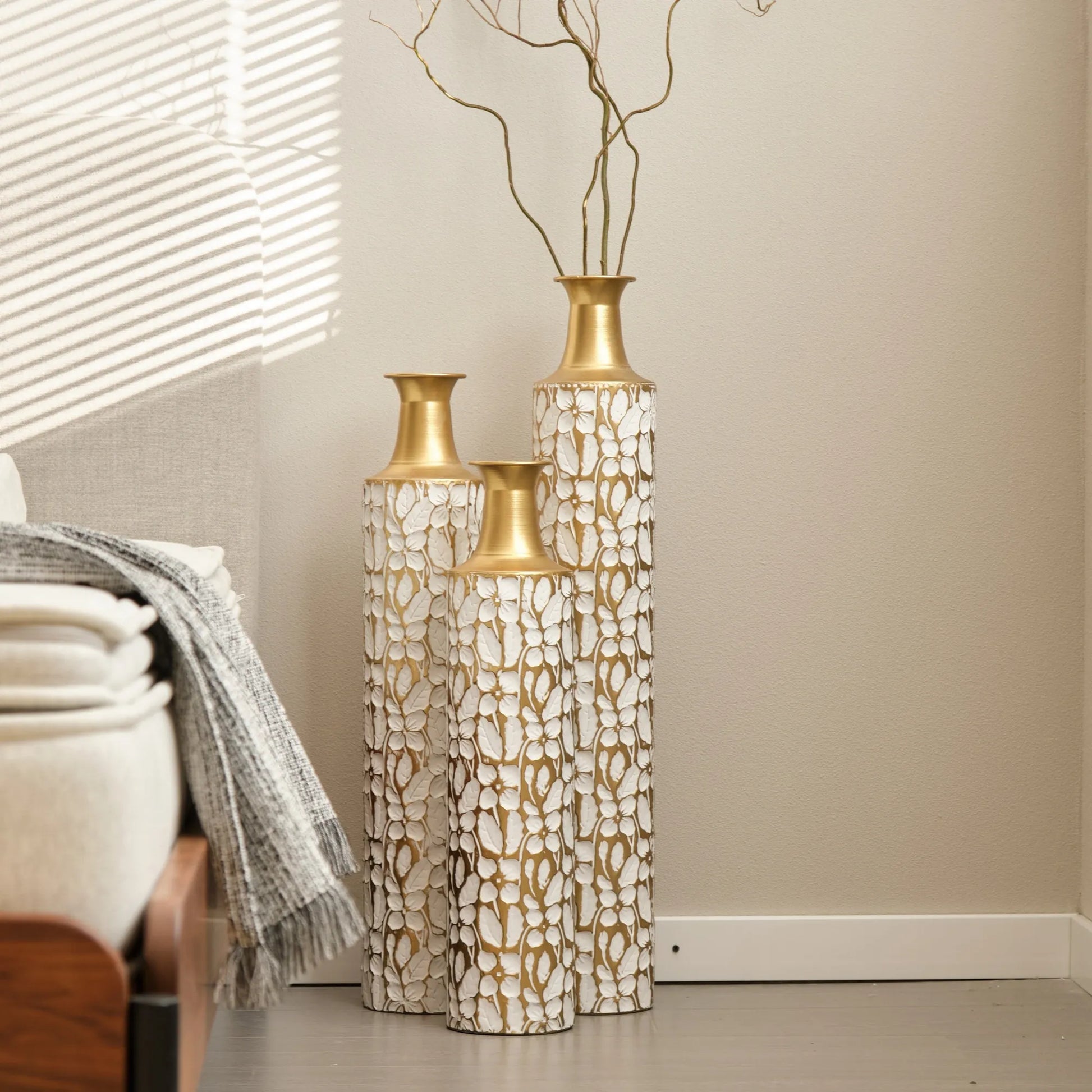 Floor Vases Gold Large Vases - 32/28/24-Inch Decorative High Vases Set of 3 for Home Décor Vintage Large Vases Representing Twigs, Twigs Dried – view 9