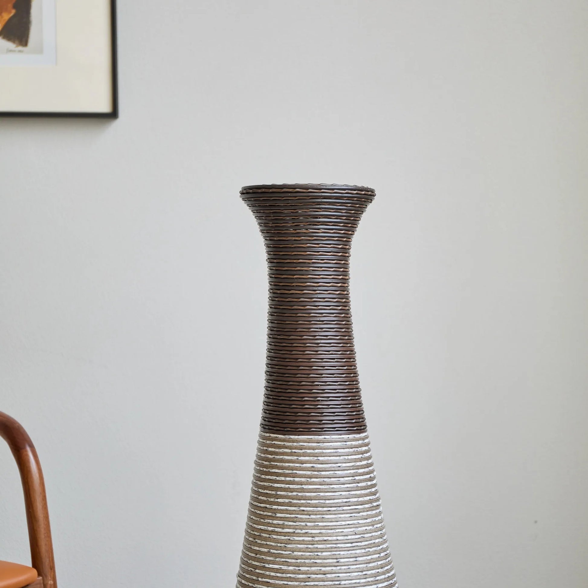 39-Inch Tall Standing Designer Floor Vase - Durable Artificial Rattan - Elegant Two-Tone Dark Brown Finish - Ideal Décor Accent for Living Room – view 9